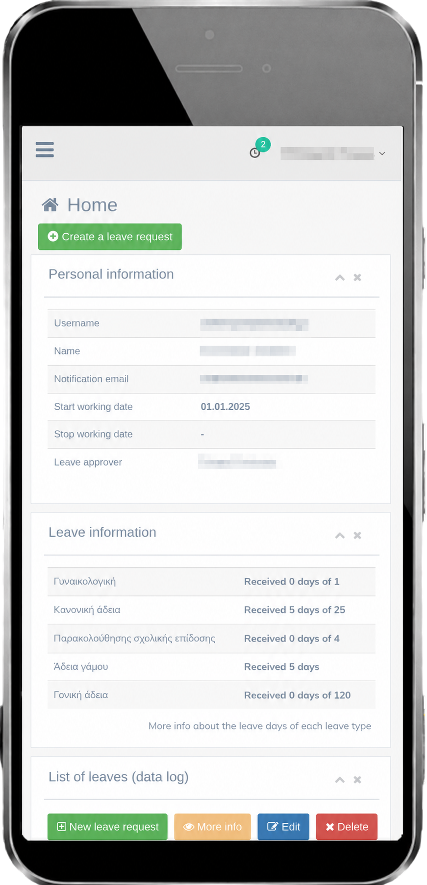 Timeoff leave request approval screen