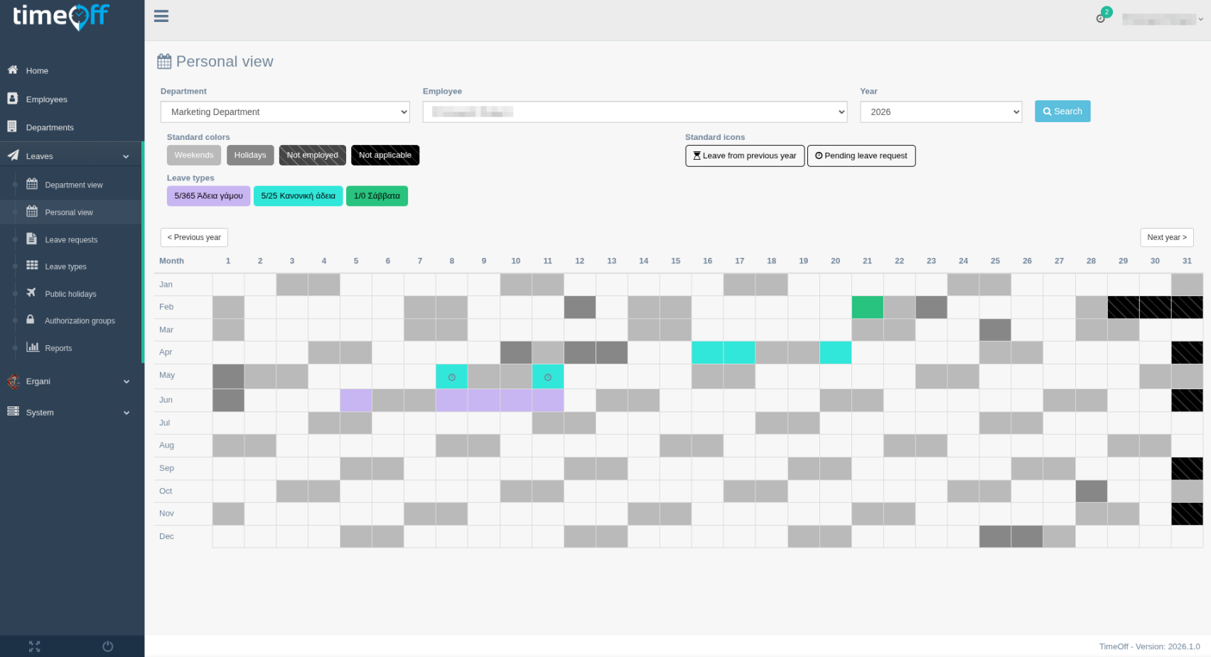 Timeoff personal leave calendar view